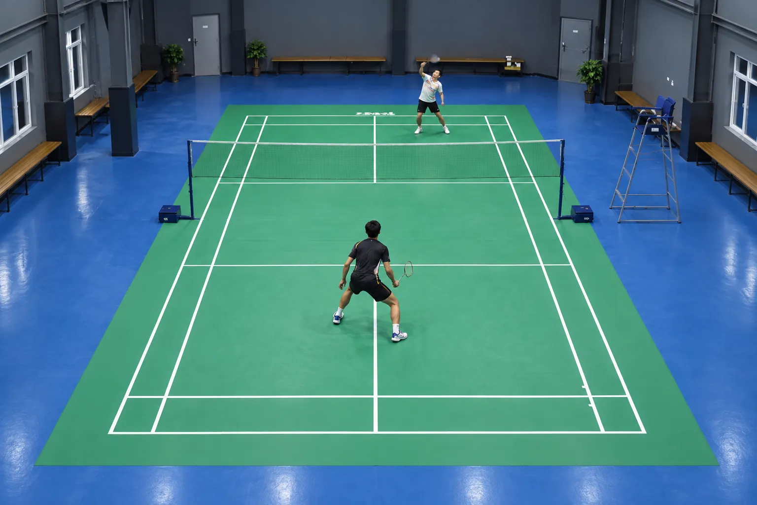 Full badminton court captured for match analysis